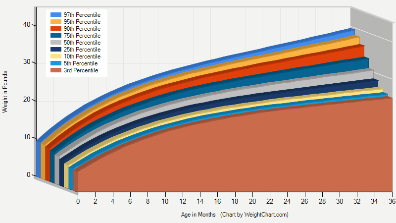 WeightChart.com : Age-weight chart for girls 0 to 36 months