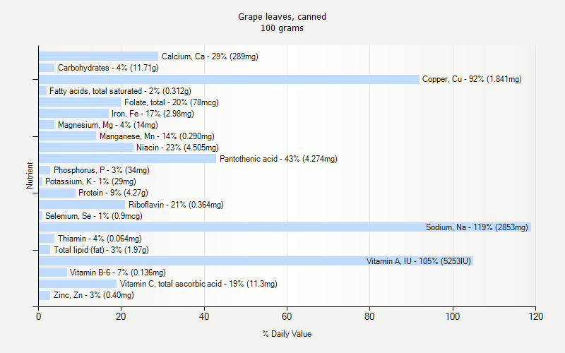 % Daily Value for Grape leaves, canned 100 grams 