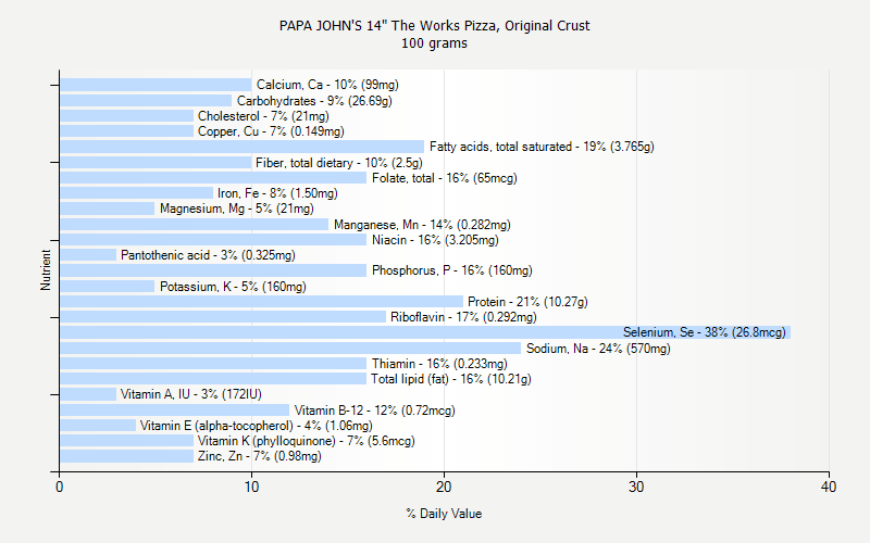 % Daily Value for PAPA JOHN'S 14" The Works Pizza, Original Crust 100 grams 