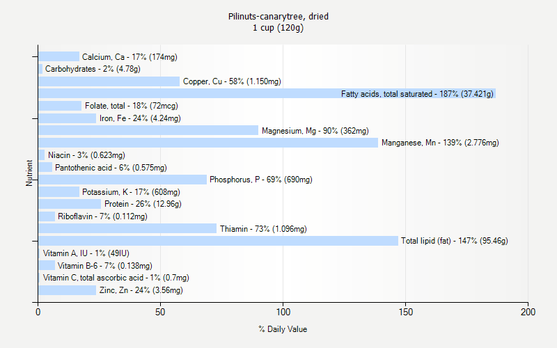 % Daily Value for Pilinuts-canarytree, dried 1 cup (120g)